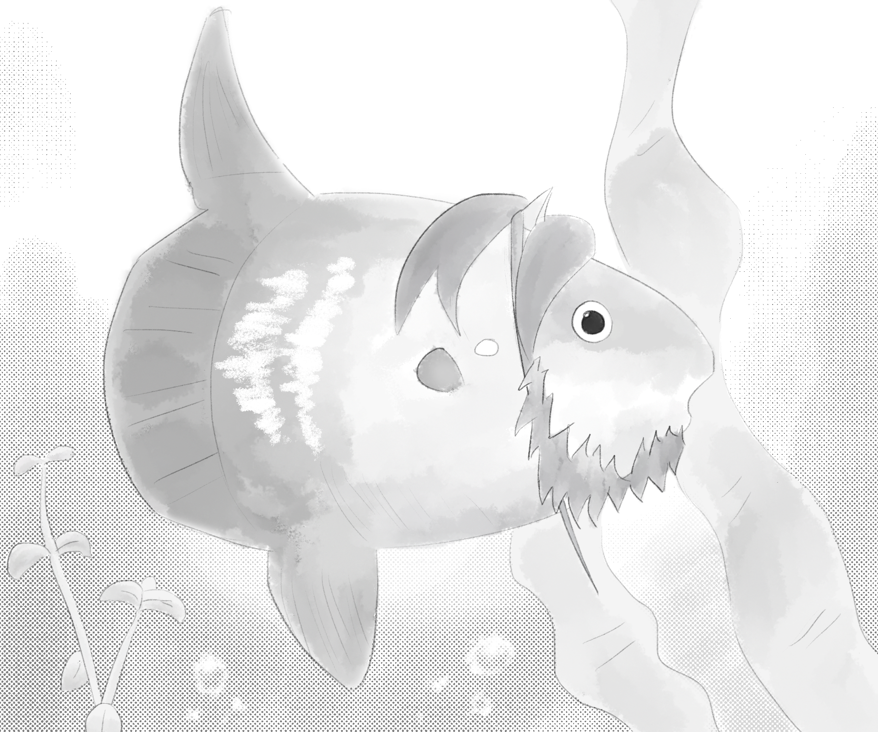 Cartoon sunfish done in manga style. 